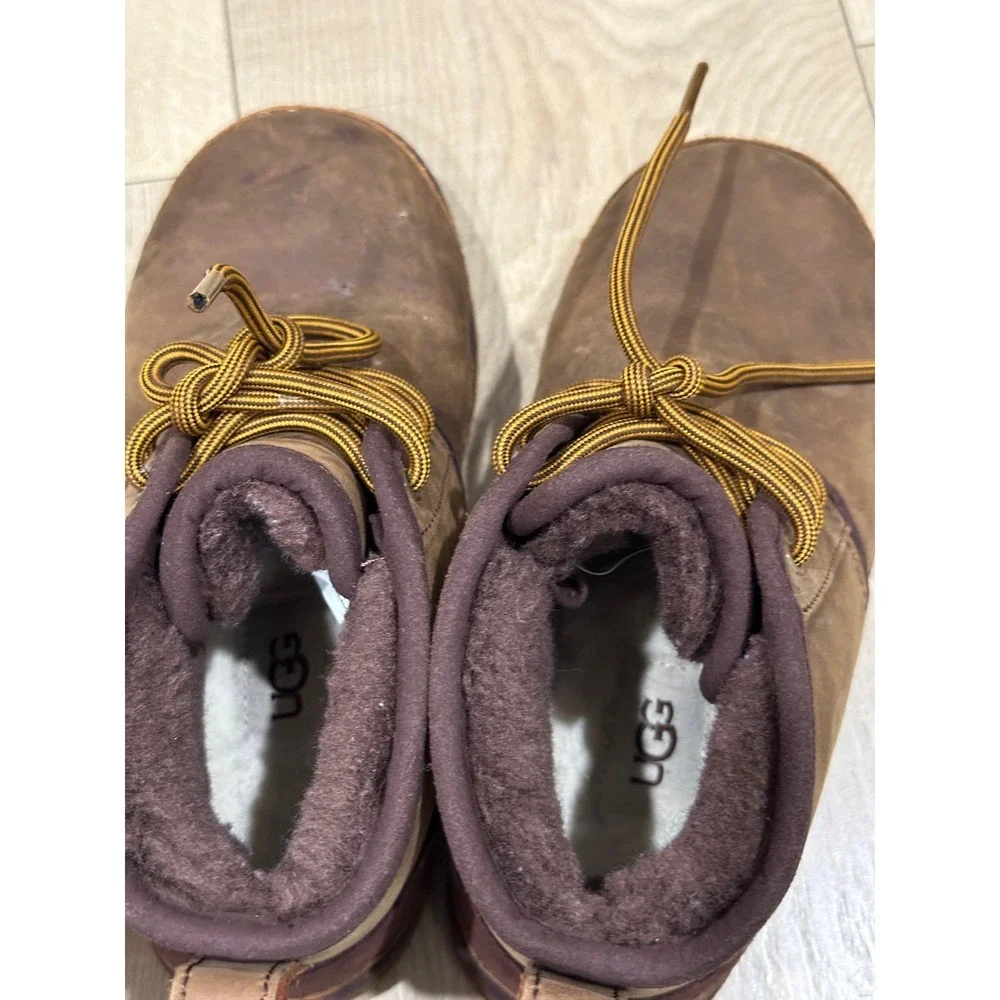 UGG Kids Neumel Waterproof Leather Boots Grizzly Brown 1017320K Size 3